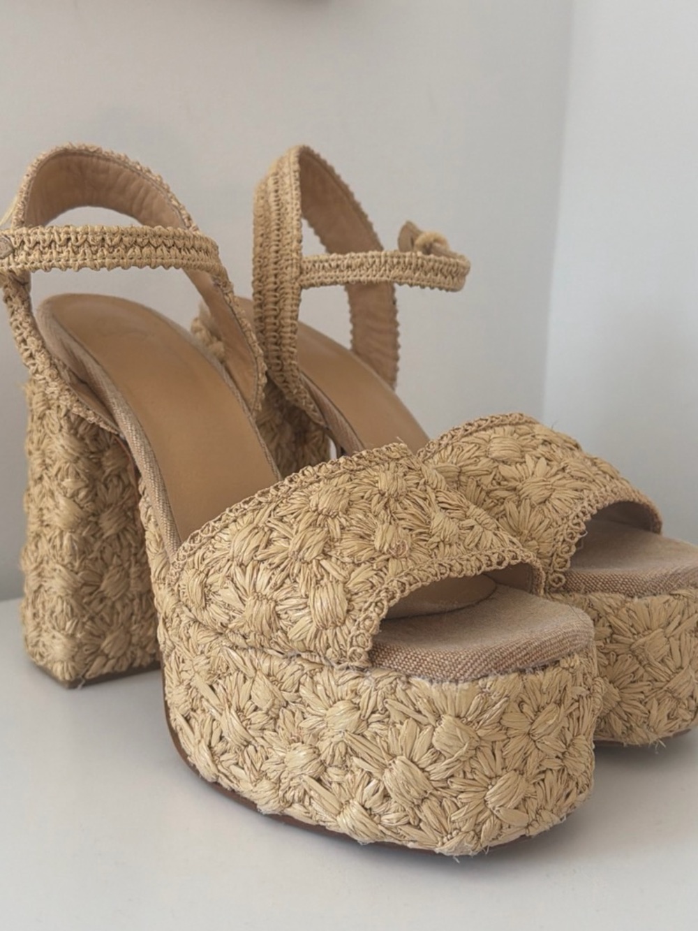 Woven Platform Sandals in Tan - Women